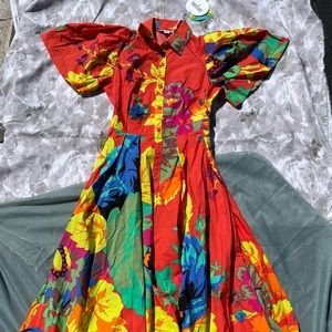 Christopher John Rogers, Multi Color/Floral Dress w/ buttons Never Worn, Size 2